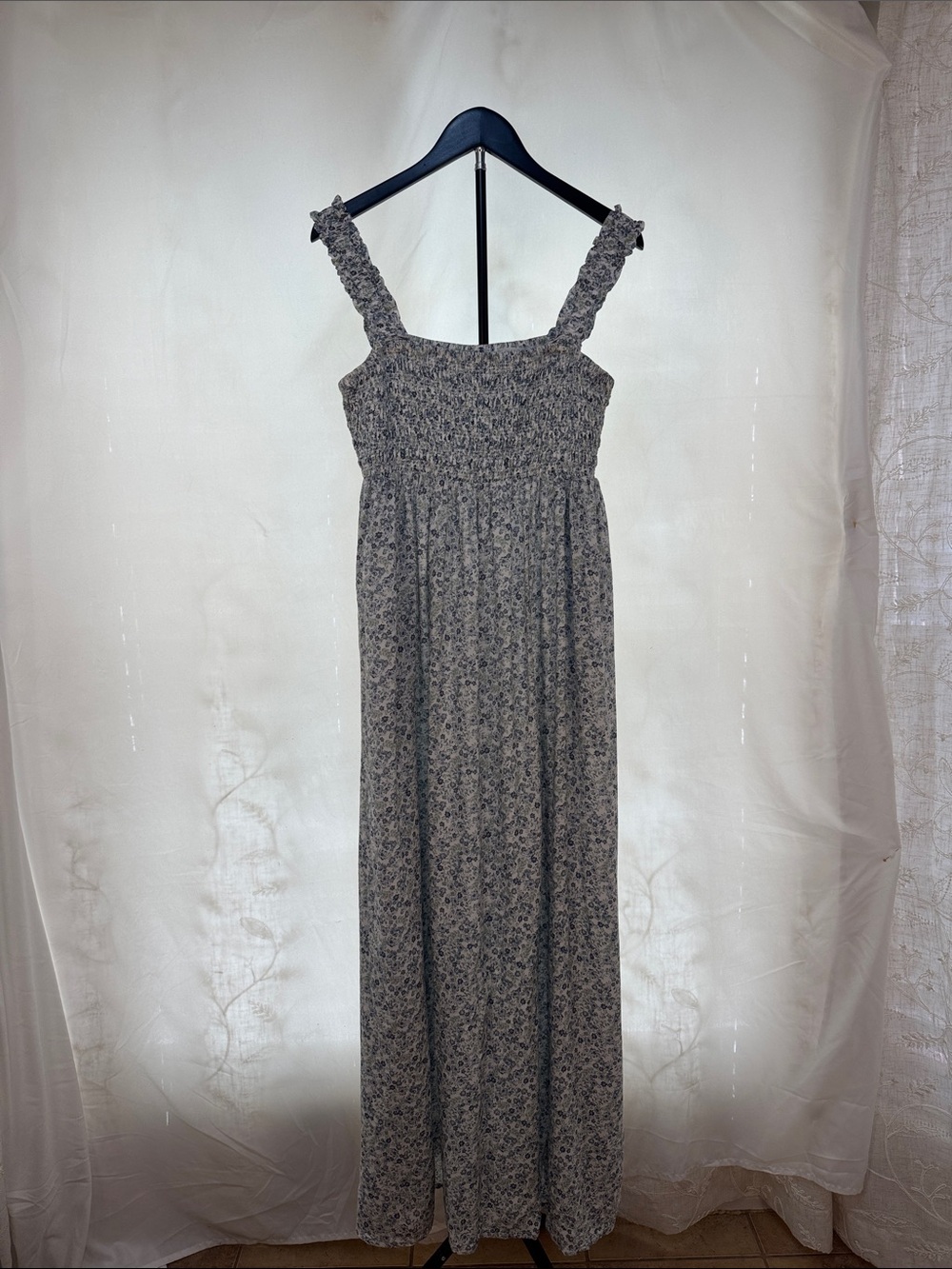 Floral Smocked Maxi Dress in Light Blue